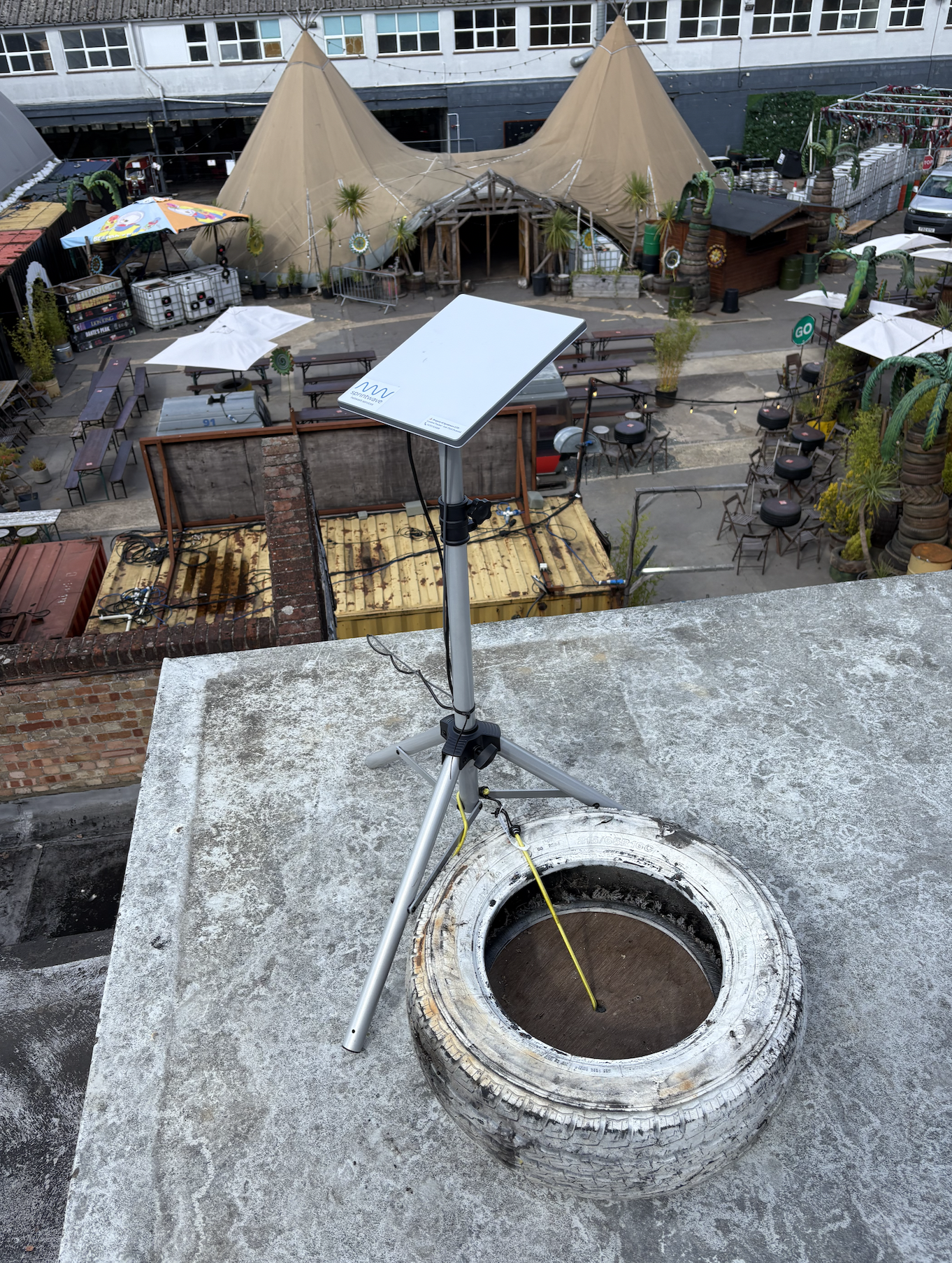Starlink Mini installation on market building roof